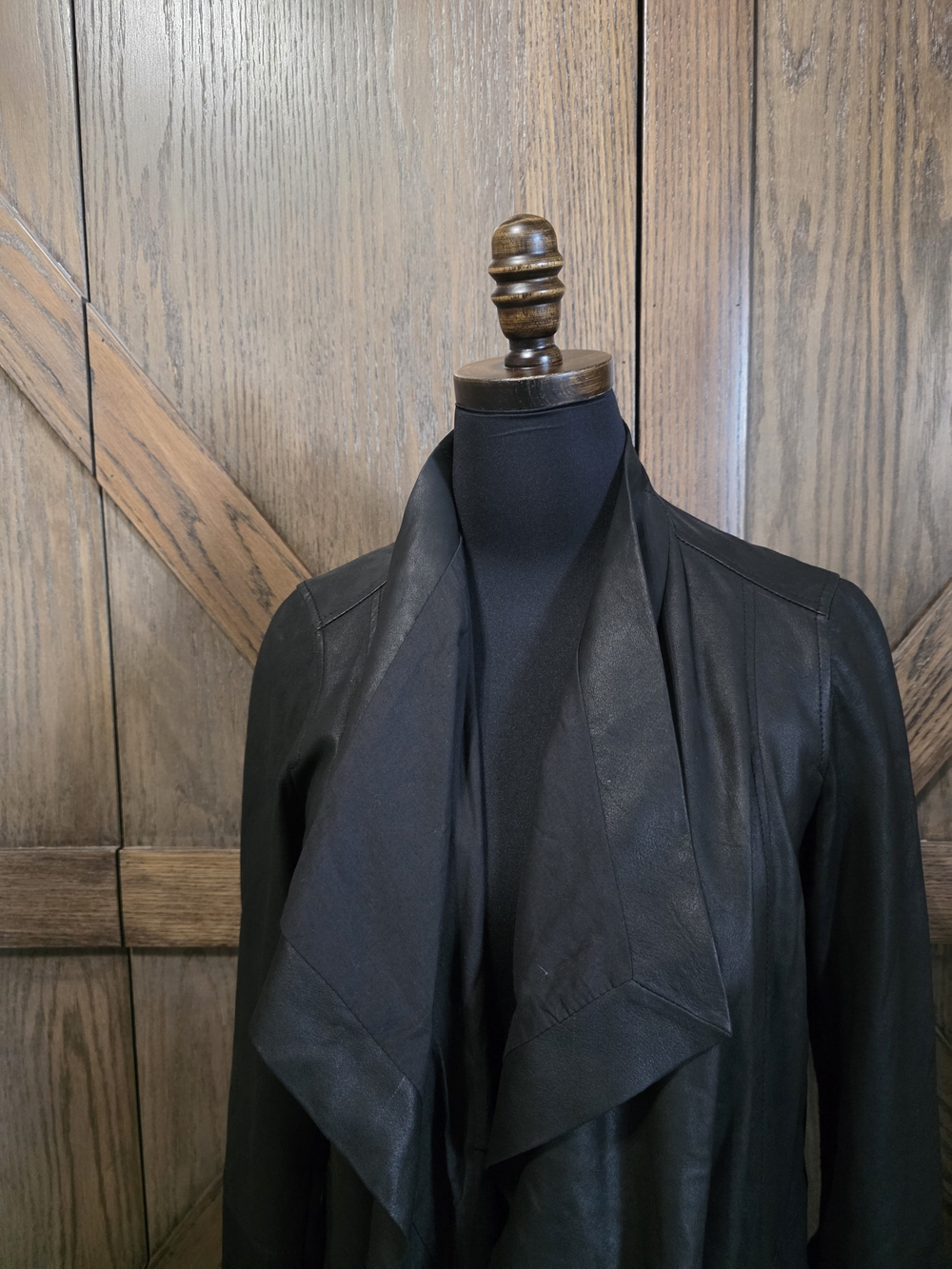 Vince Black Draped Leather Jacket with Waterfall Front - Picture 2 of 4